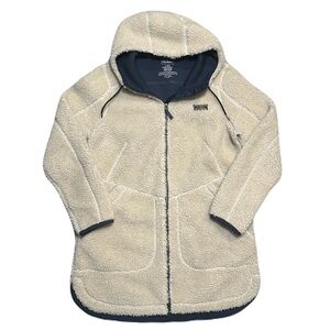 LL Bean Mountain Pile Fleece Coat Cream Sherpa Hooded Long Women’s Large